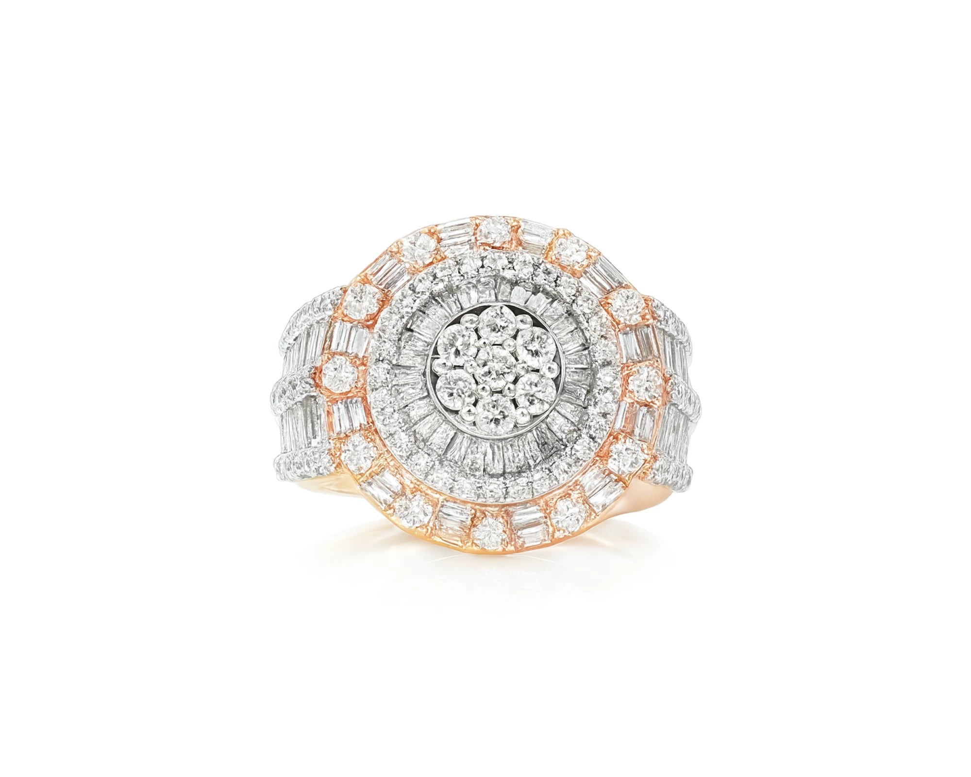 14k Natural Gold Diamond Round & Baguette Halo Cluster Ring 3.50ct – lifestyle 555