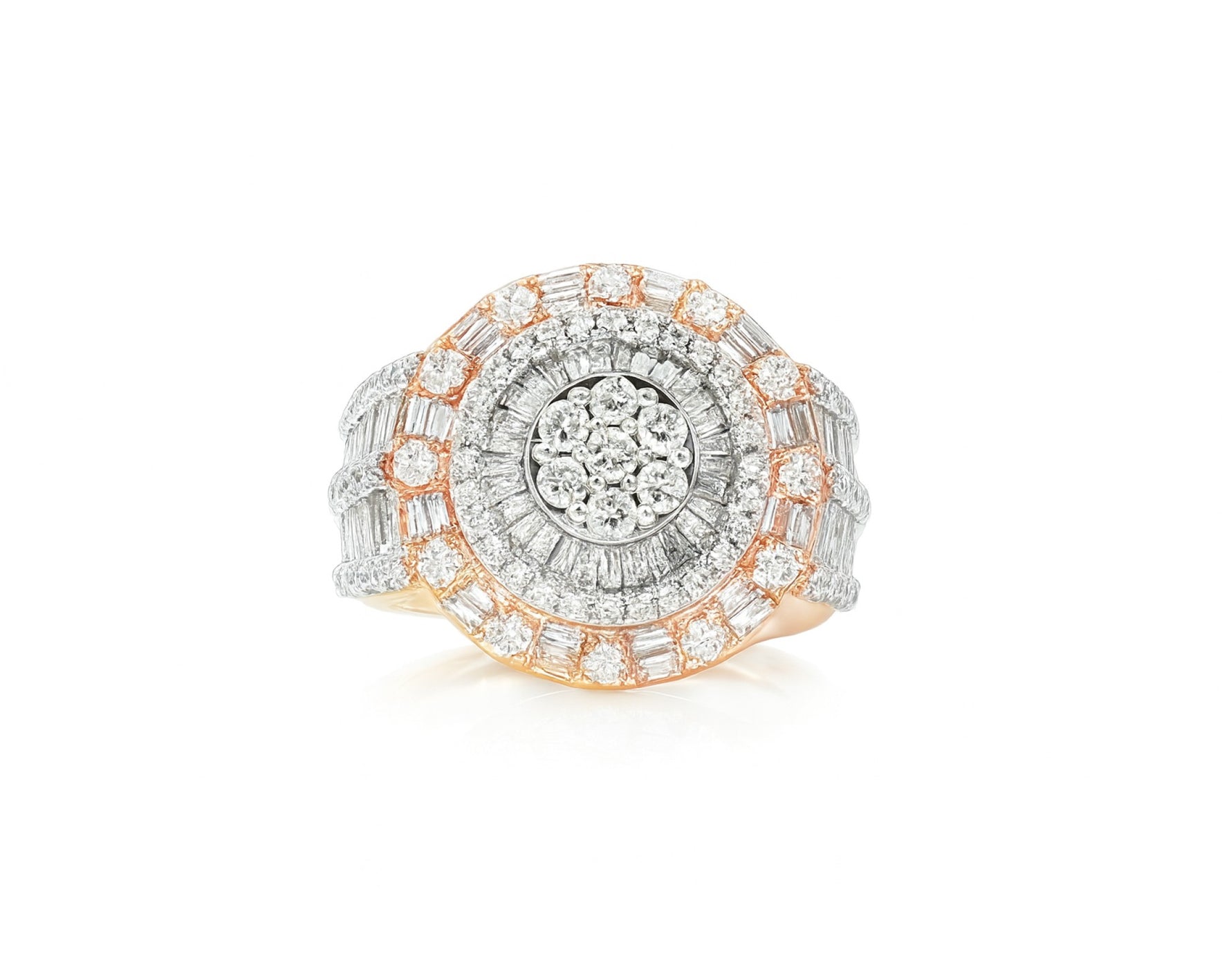 14k Natural Gold Diamond Round & Baguette Halo Cluster Ring 3.50ct – lifestyle 555