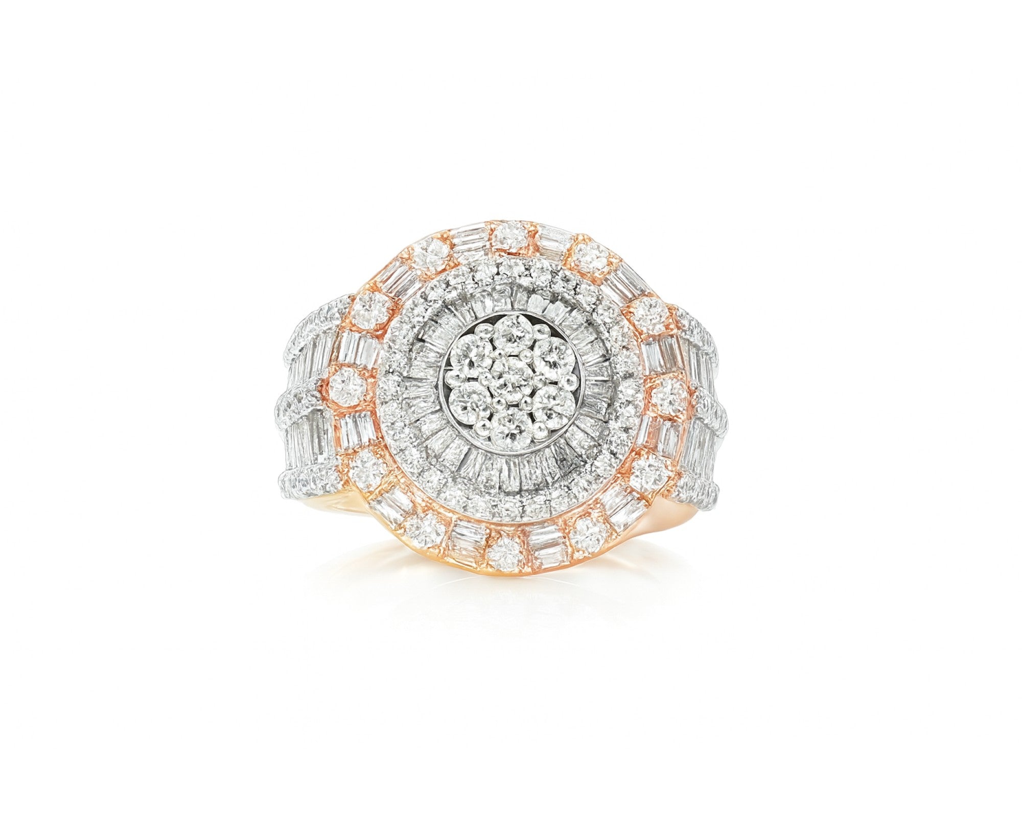 14k Natural Gold Diamond Round & Baguette Halo Cluster Ring 3.50ct – lifestyle 555