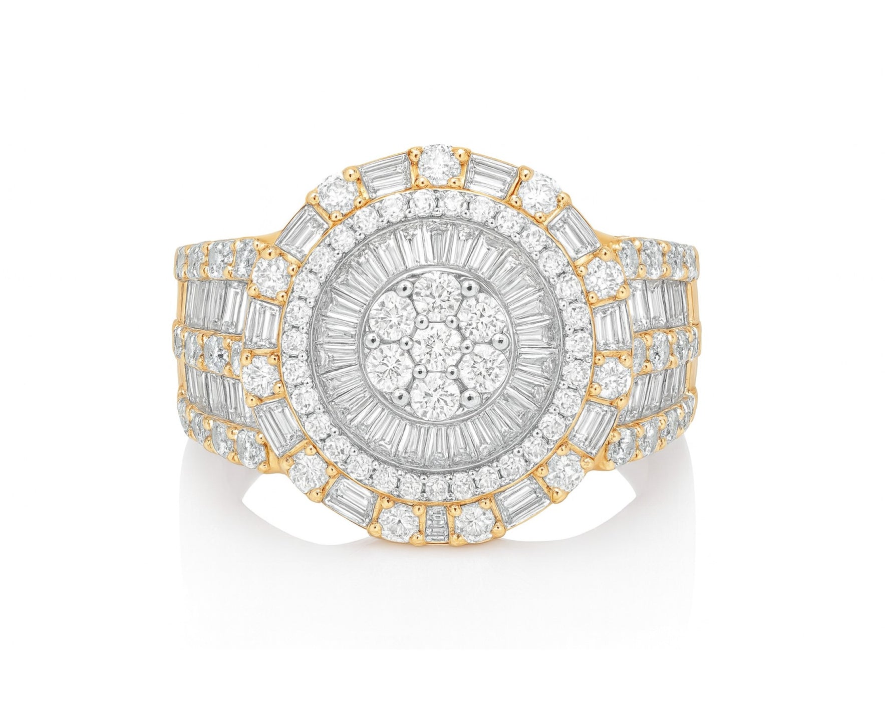 14k Natural Gold Diamond Round & Baguette Halo Cluster Ring 3.50ct – lifestyle 556