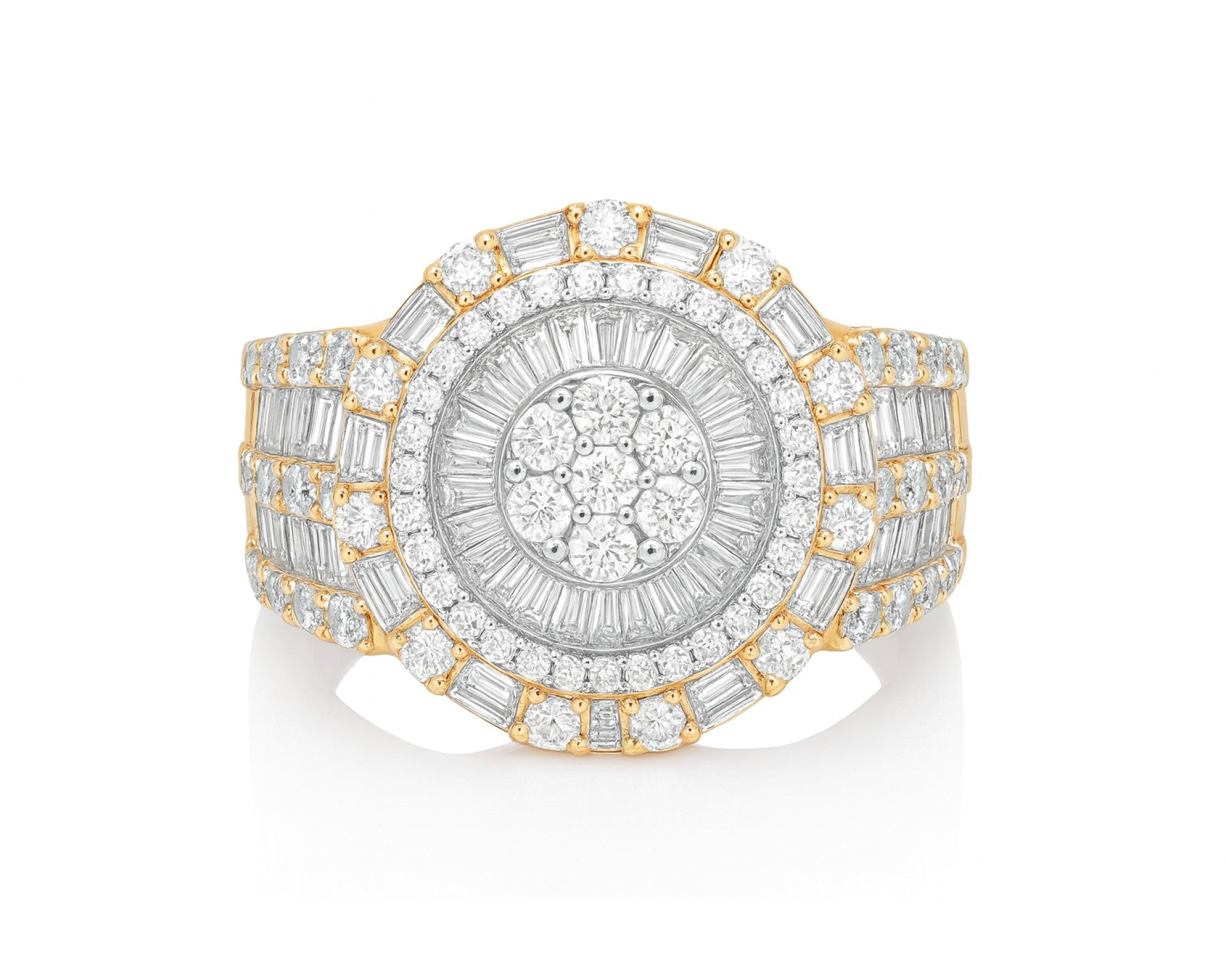 14k Natural Gold Diamond Round & Baguette Halo Cluster Ring 3.50ct – lifestyle 556