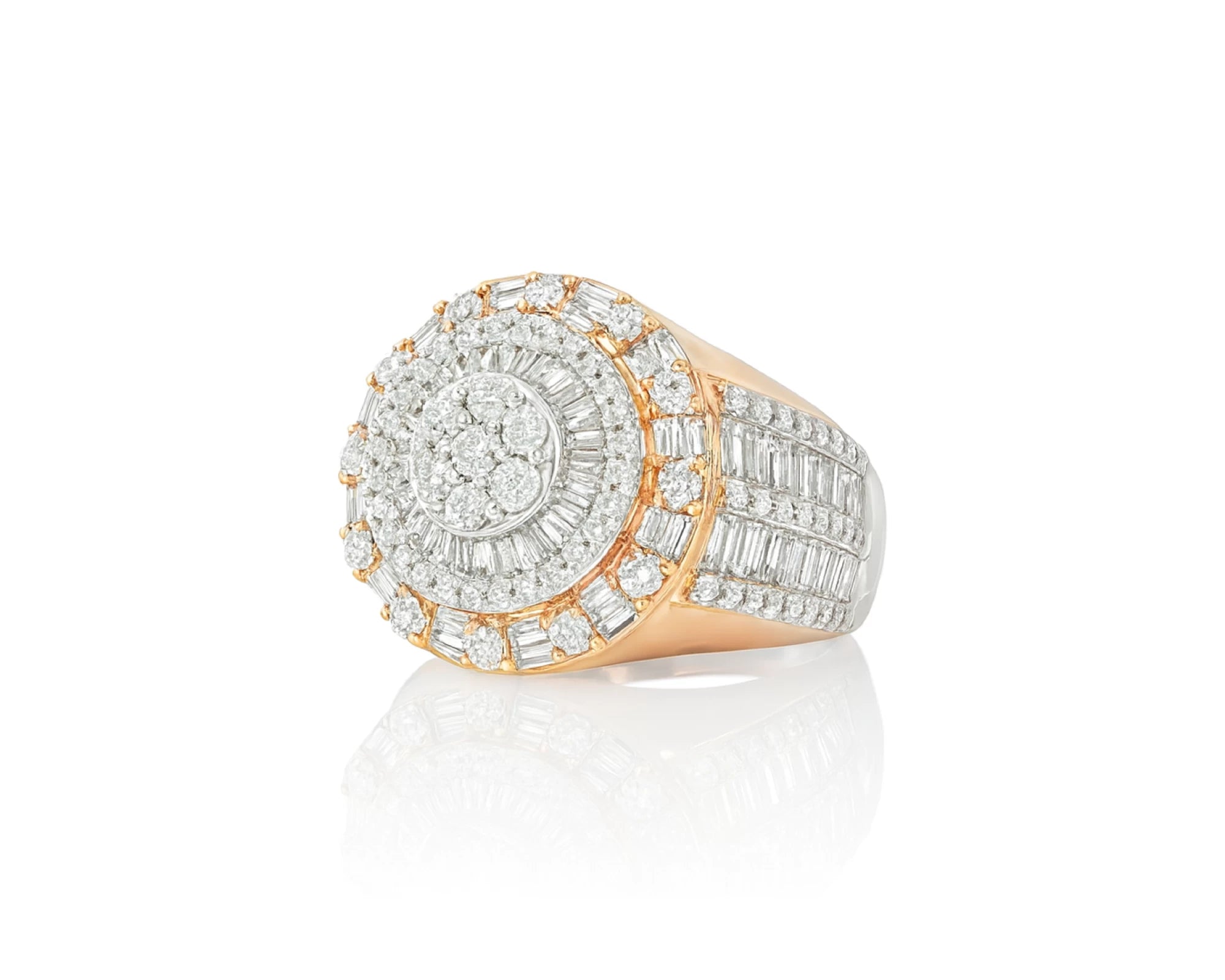 14k Natural Gold Diamond Round & Baguette Halo Cluster Ring 3.50ct – lifestyle 557