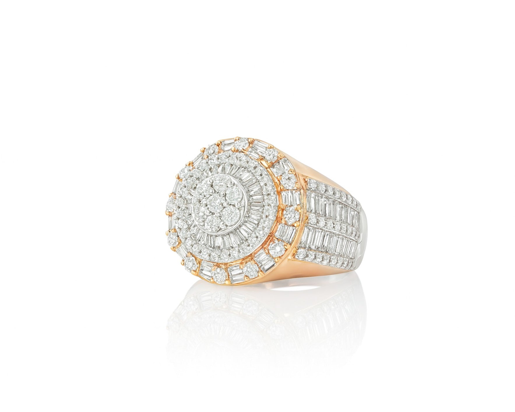 14k Natural Gold Diamond Round & Baguette Halo Cluster Ring 3.50ct – lifestyle 557