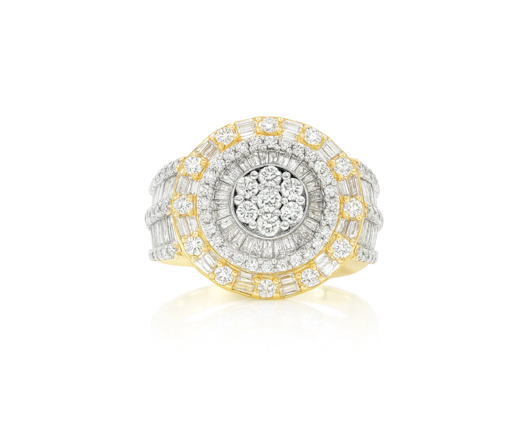 14k Natural Gold Diamond Round & Baguette Halo Cluster Ring 3.50ct – lifestyle 559