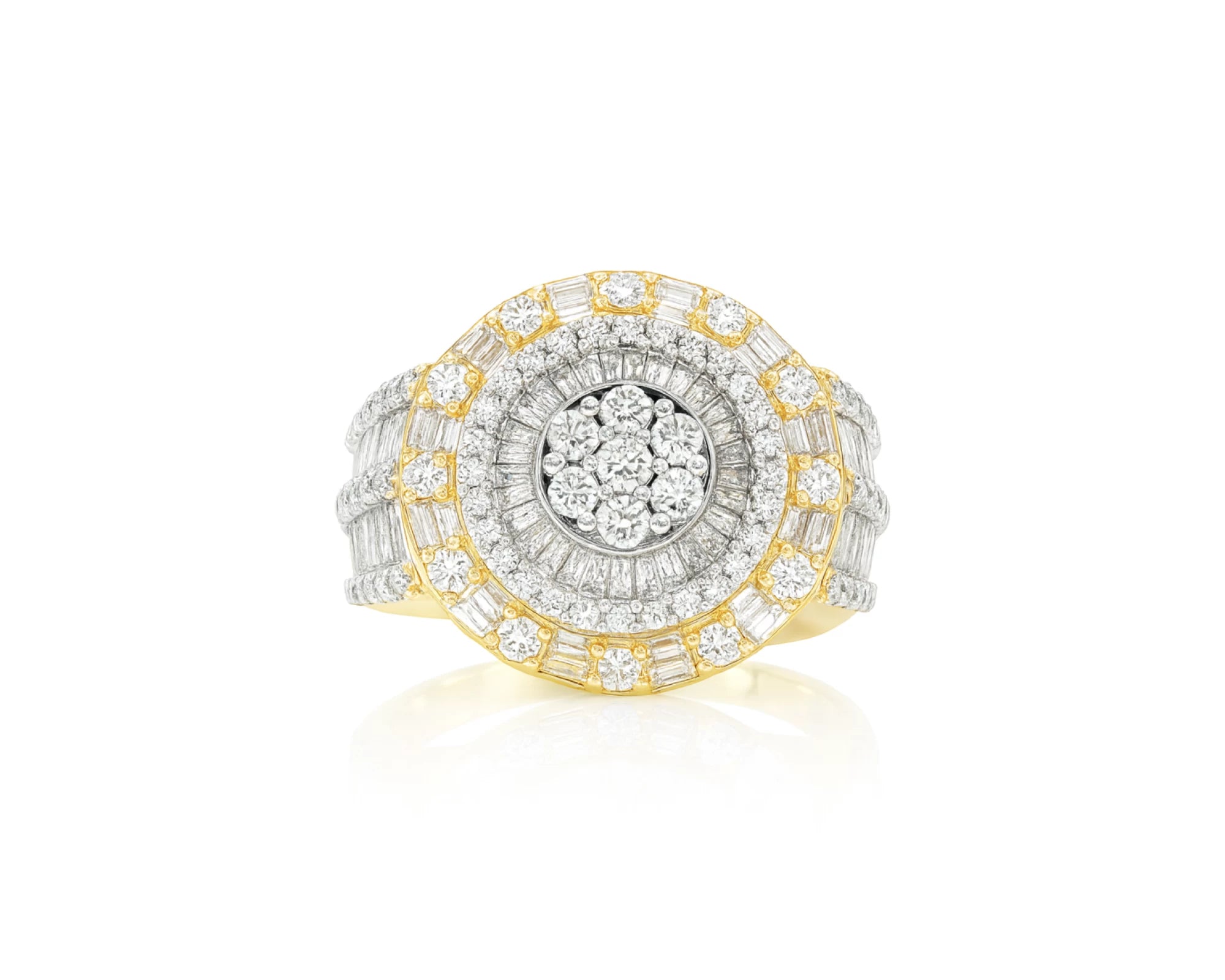 14k Natural Gold Diamond Round & Baguette Halo Cluster Ring 3.50ct – lifestyle 559