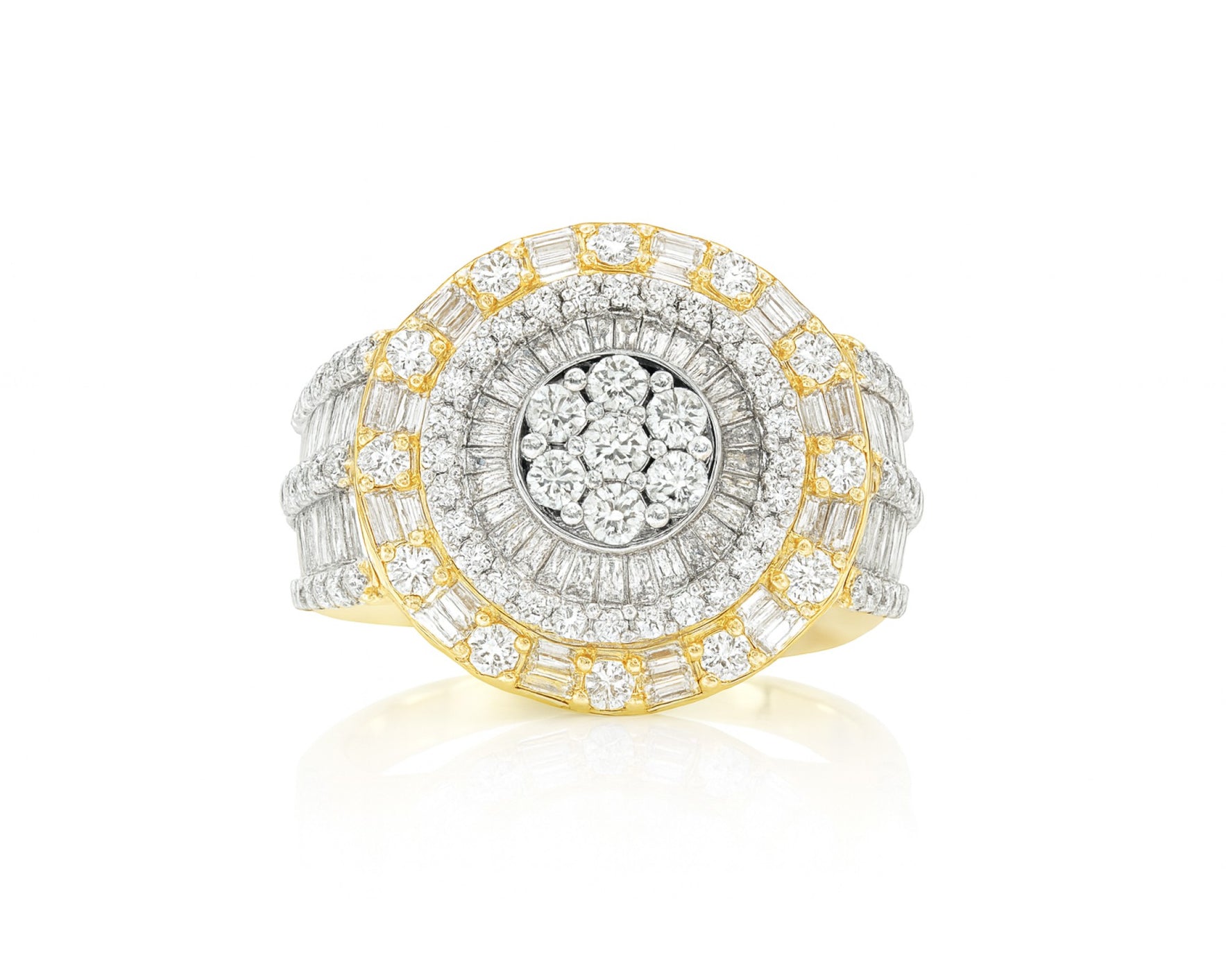 14k Natural Gold Diamond Round & Baguette Halo Cluster Ring 3.50ct – lifestyle 559