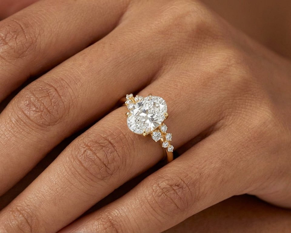 14k Oval - Cut Cascading Diamond Accent Engagement Ring 2.28 CT - AVI THE JEWELER