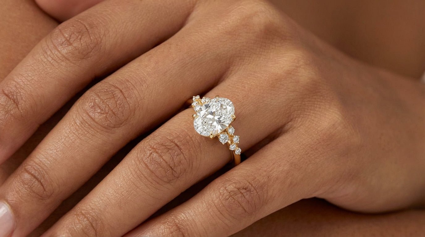 14k Oval - Cut Cascading Diamond Accent Engagement Ring 2.28 CT - AVI THE JEWELER