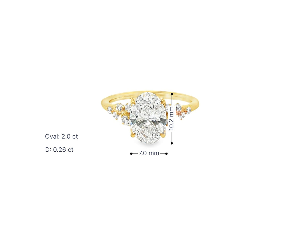 14k Oval - Cut Cascading Diamond Accent Engagement Ring 2.28 CT - AVI THE JEWELER