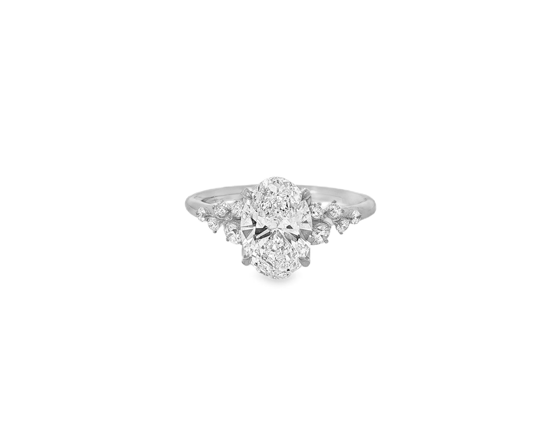 14k Oval - Cut Cascading Diamond Accent Engagement Ring 2.28 CT - AVI THE JEWELER