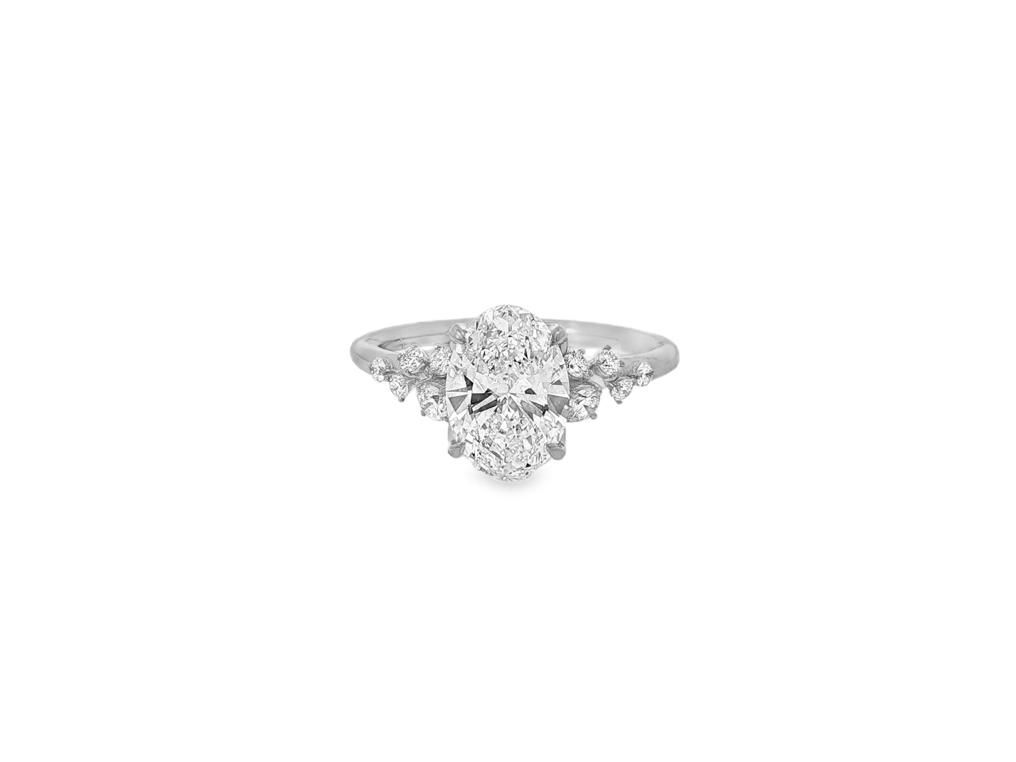14k Oval - Cut Cascading Diamond Accent Engagement Ring 2.28 CT - AVI THE JEWELER