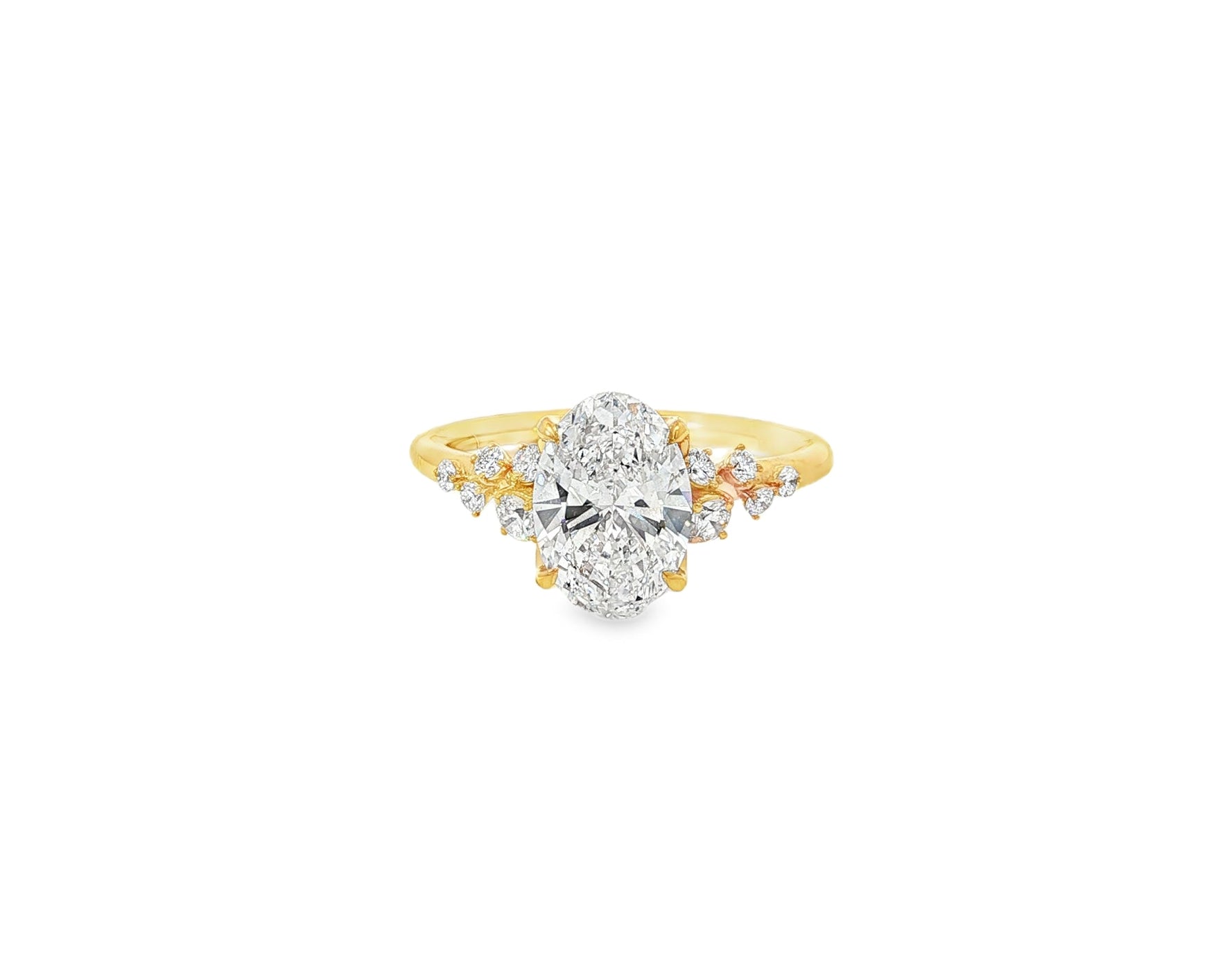 14k Oval - Cut Cascading Diamond Accent Engagement Ring 2.28 CT - AVI THE JEWELER