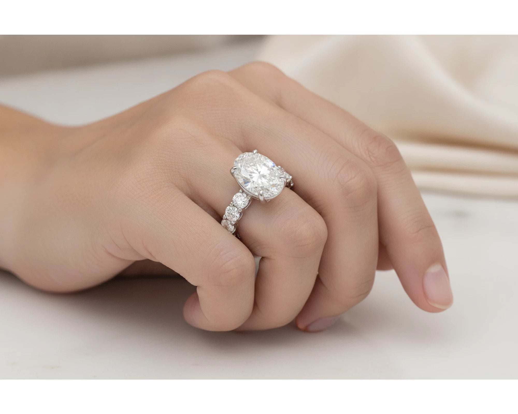 14k Oval Cut Diamond Eternity-Style Engagement Ring 7.26 CT – lifestyle 2013