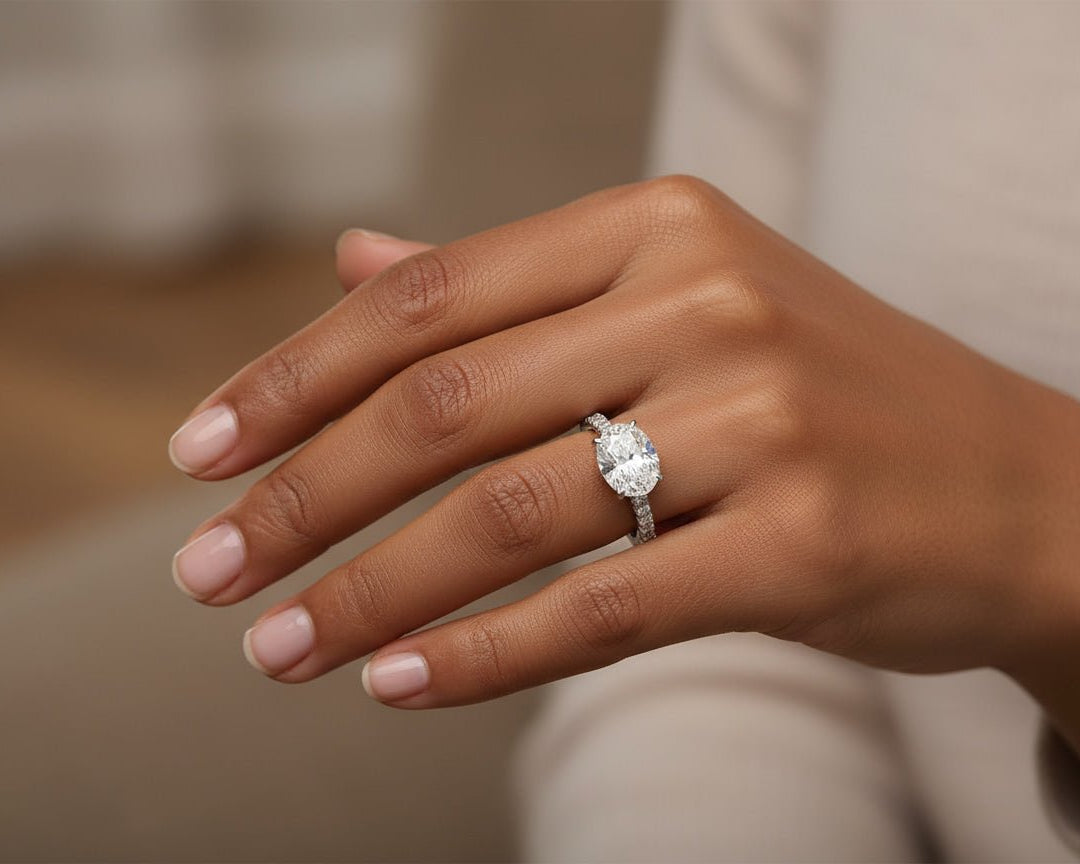 14k Oval Cut East to West Petite Micropavé Engagement Ring 3.54 CT - AVI THE JEWELER