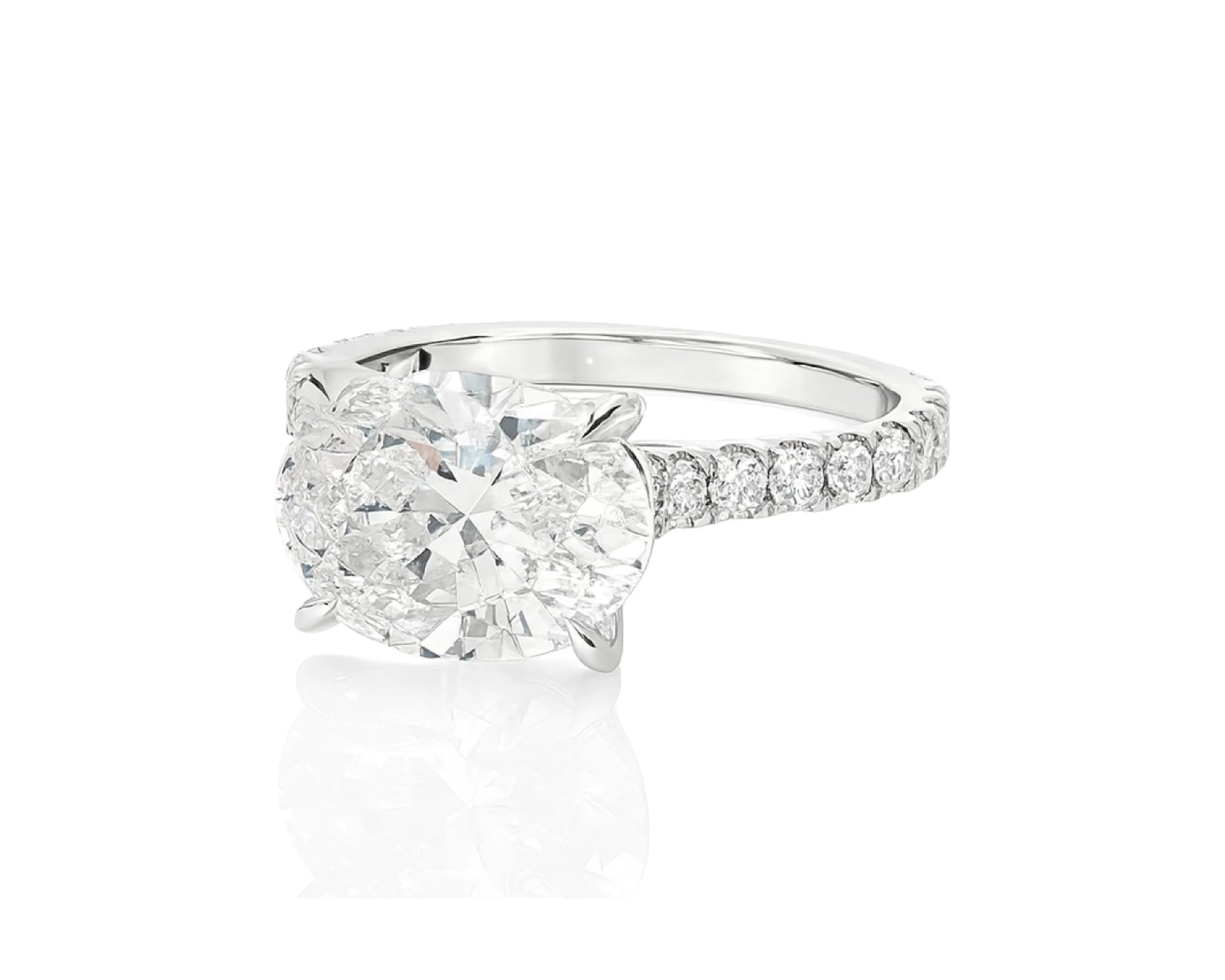14k Oval Cut East to West Petite Micropavé Engagement Ring 3.54 CT – lifestyle 2349