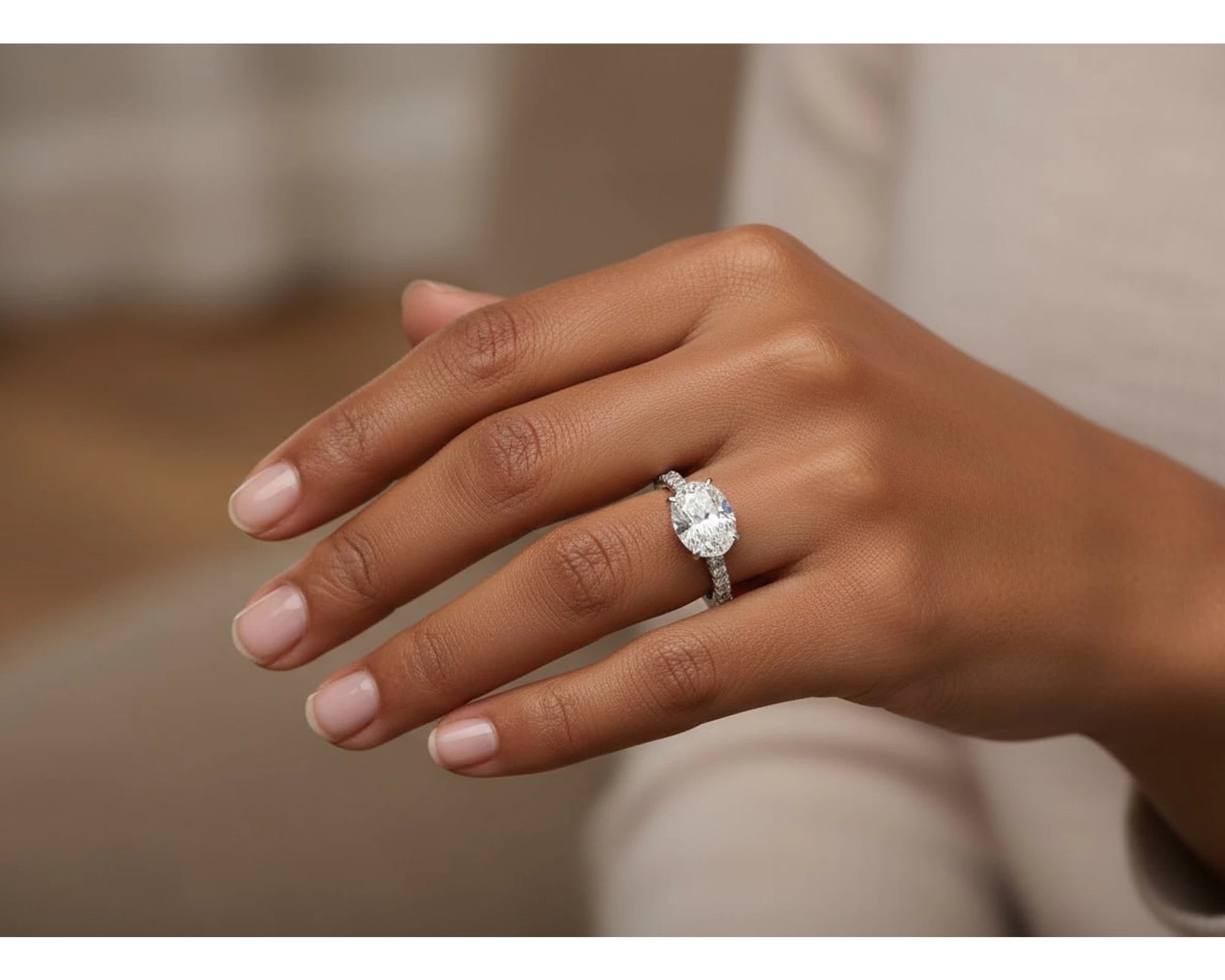 14k Oval Cut East to West Petite Micropavé Engagement Ring 3.54 CT – view 2
