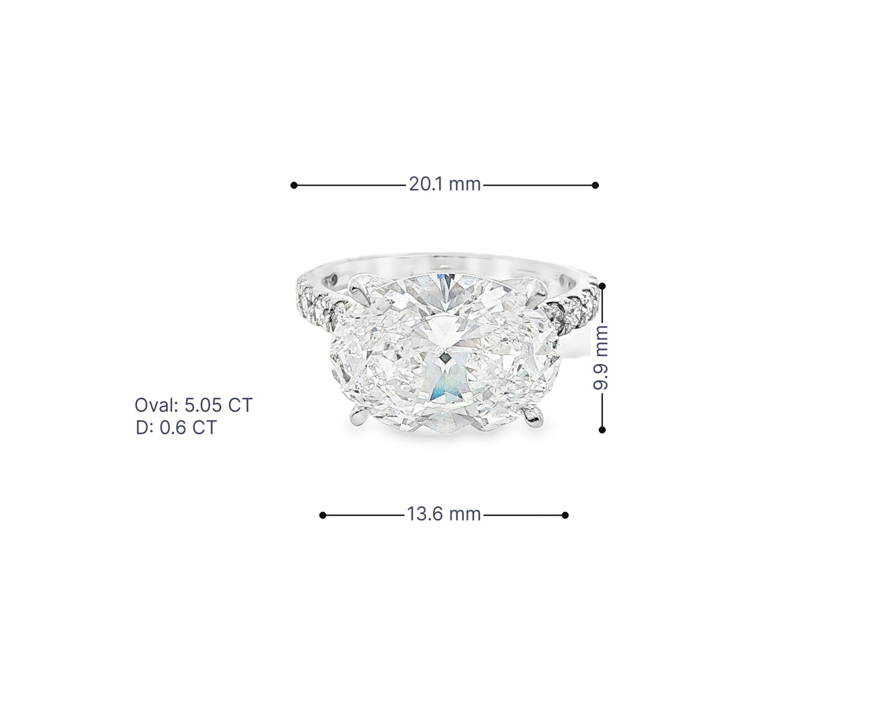 14k Oval Cut East to West Petite Micropavé Engagement Ring 5.65 CT - AVI THE JEWELER