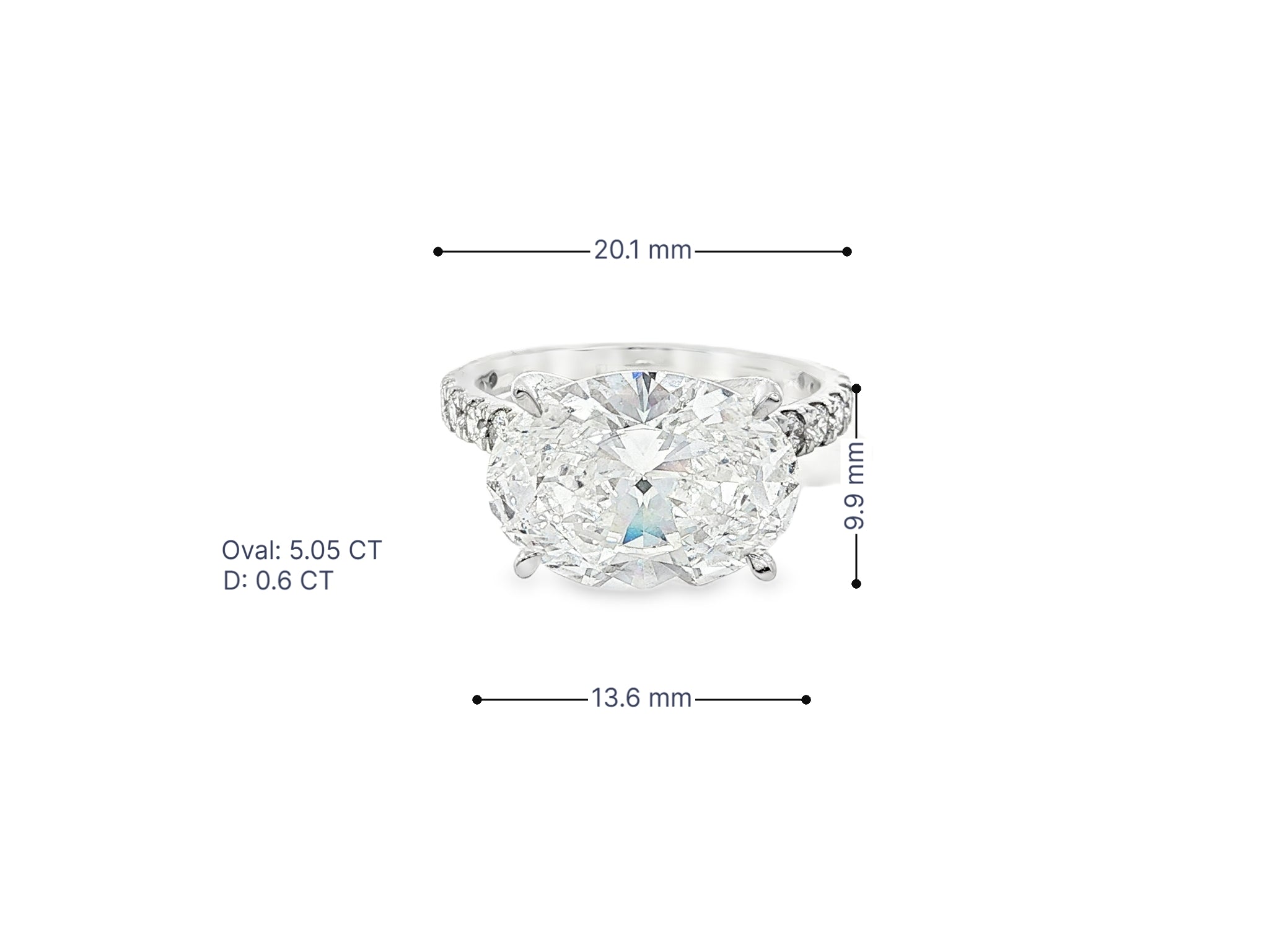 14k Oval Cut East to West Petite Micropavé Engagement Ring 5.65 CT - AVI THE JEWELER