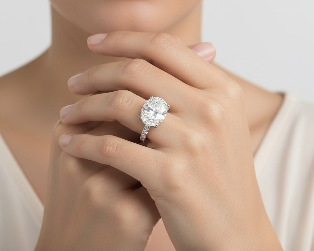 14k Oval Cut East to West Petite Micropavé Engagement Ring 5.65 CT - AVI THE JEWELER