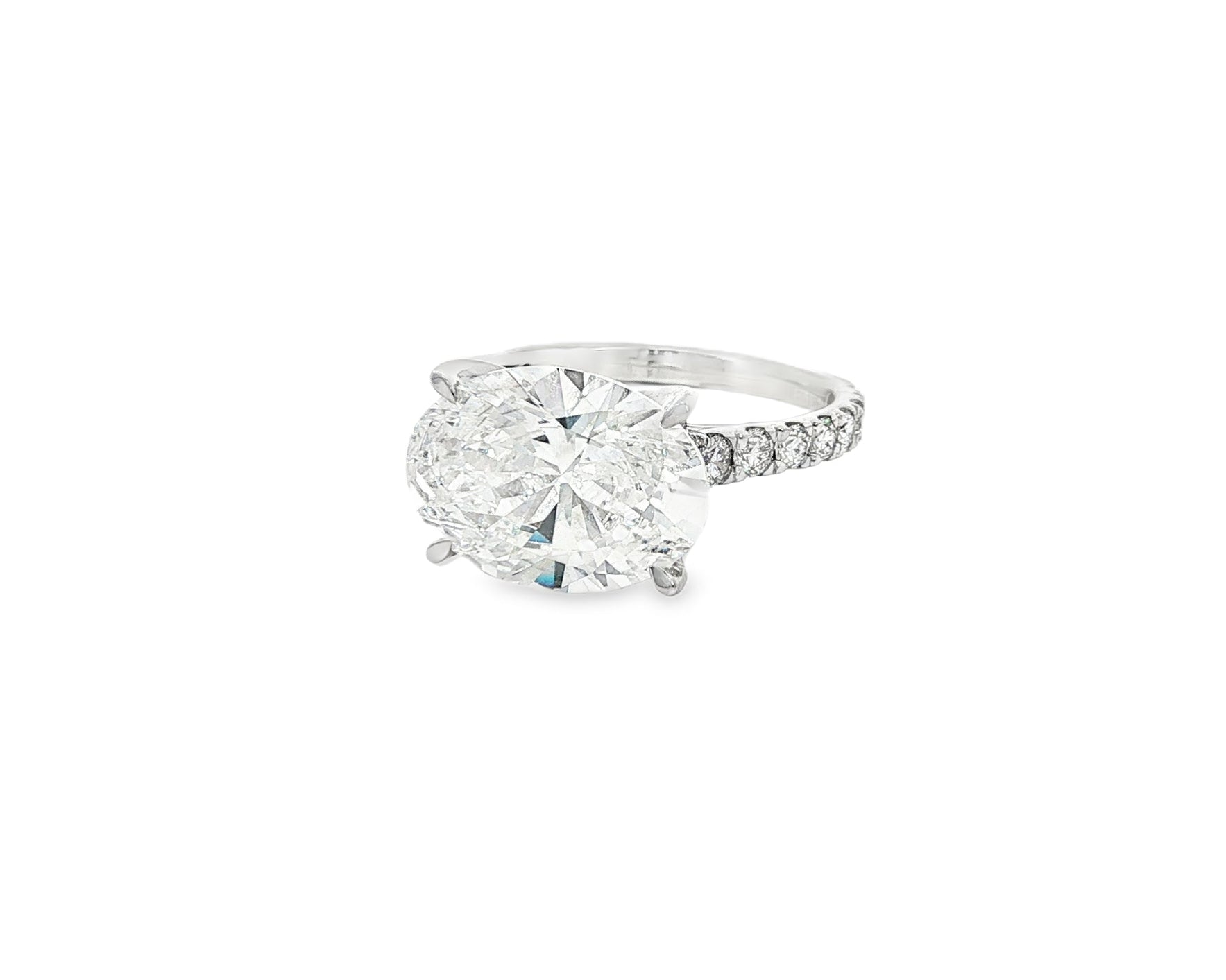 14k Oval Cut East to West Petite Micropavé Engagement Ring 5.65 CT - AVI THE JEWELER