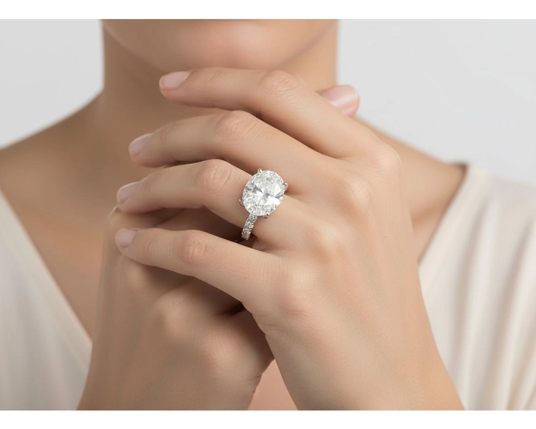 14k Oval Cut East to West Petite Micropavé Engagement Ring 5.65 CT – view 2