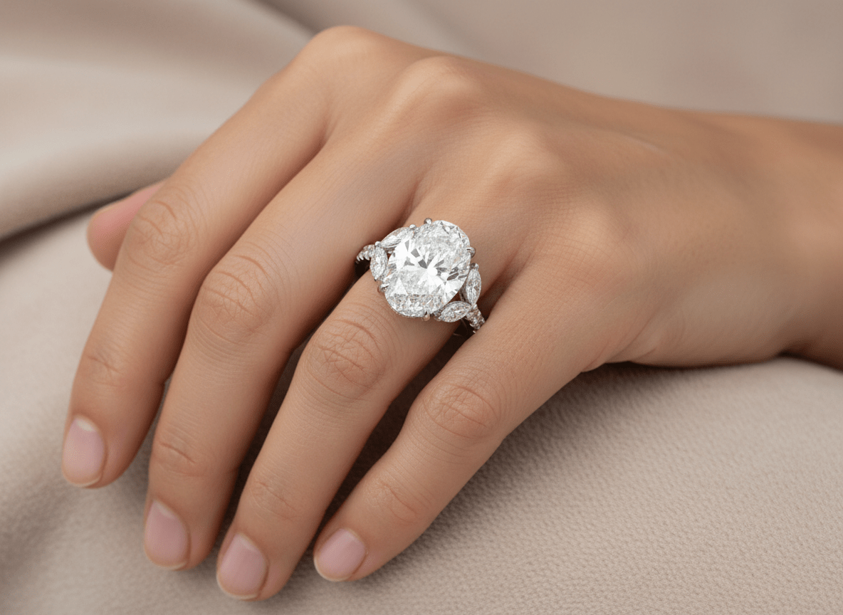 14k Oval Cut Floral Three - Stone Engagement Ring 6.07 CT - AVI THE JEWELER