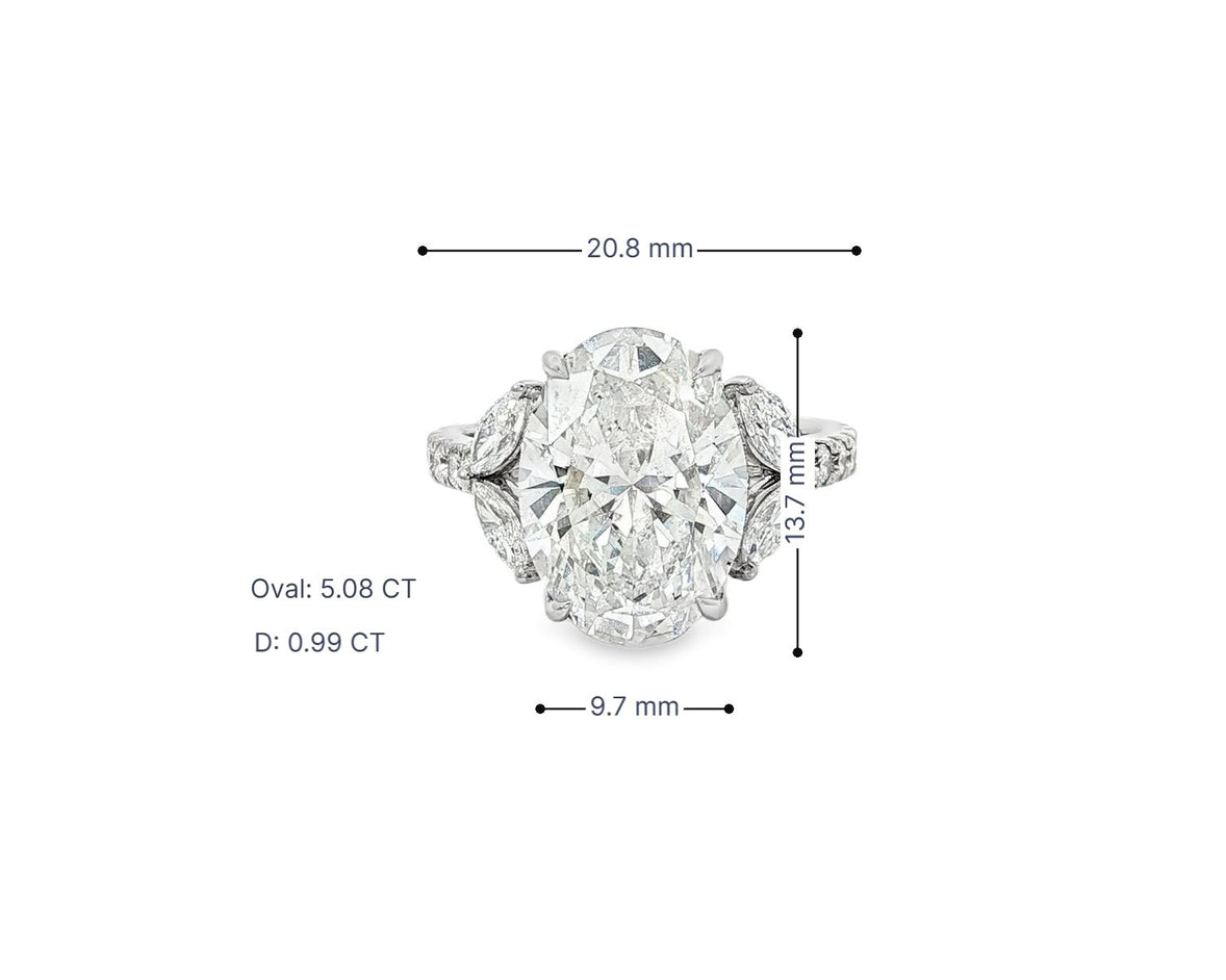 14k Oval Cut Floral Three - Stone Engagement Ring 6.07 CT - AVI THE JEWELER