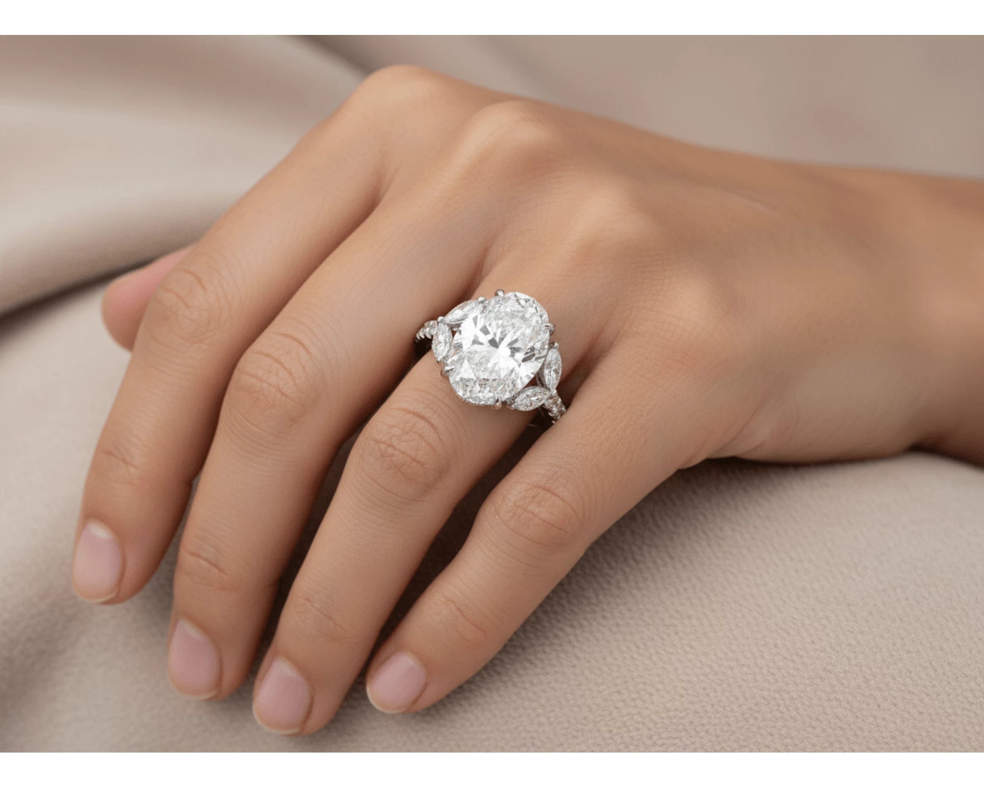 14k Oval Cut Floral Three-Stone Engagement Ring 6.07 CT – view 2