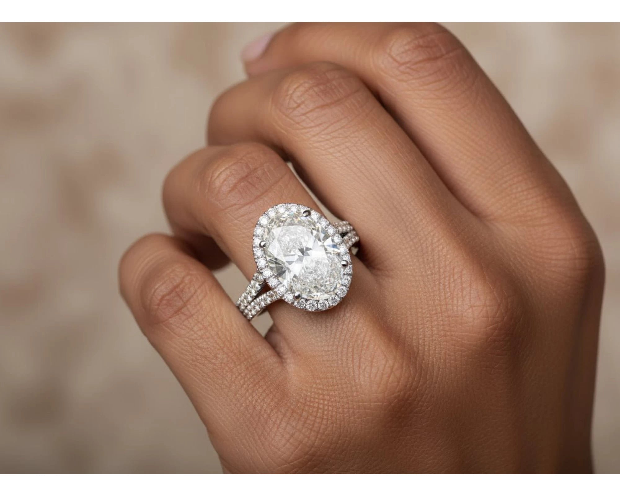 14k Oval Cut Halo Double-Row Micropavé Engagement Ring 6.30 CT – view 2