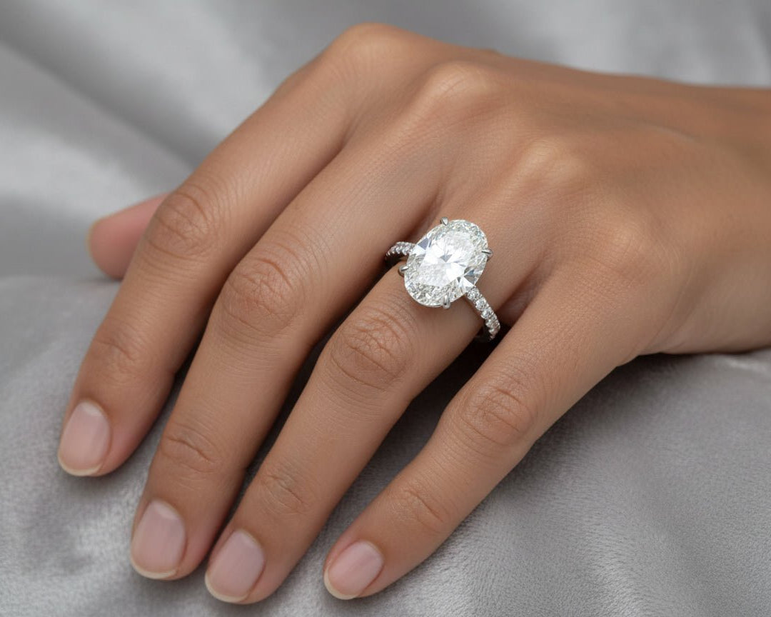 14k Oval Cut Micropavé Engagement Ring 4.80 CT - AVI THE JEWELER