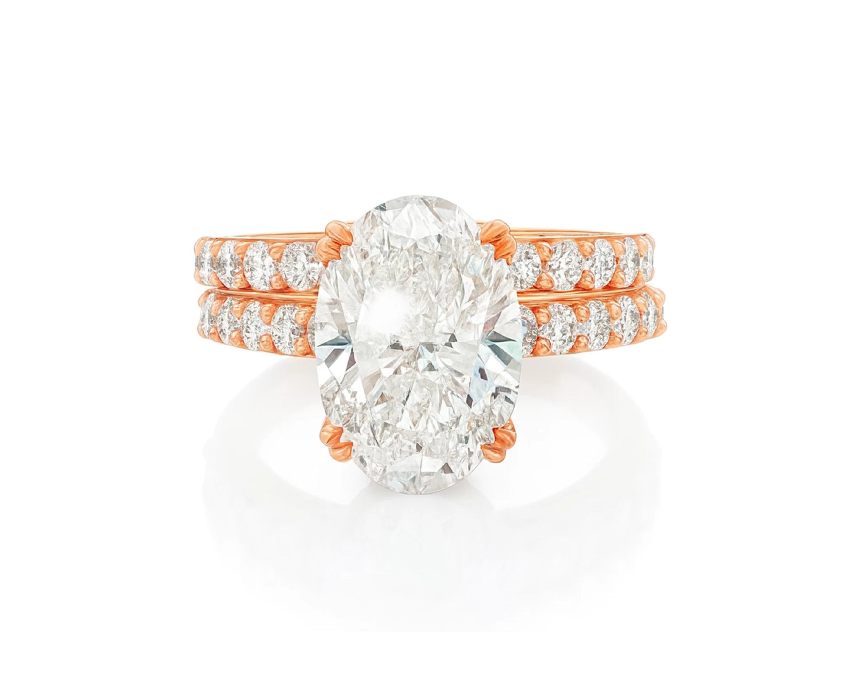 14K Oval Cut Pavé Diamond Engagement Ring Set 5.30 CT – lifestyle 2110