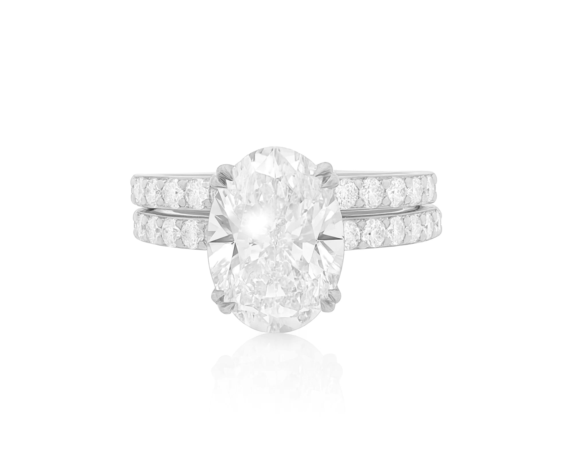 14K Oval Cut Pavé Diamond Engagement Ring Set 5.30 CT – lifestyle 2160