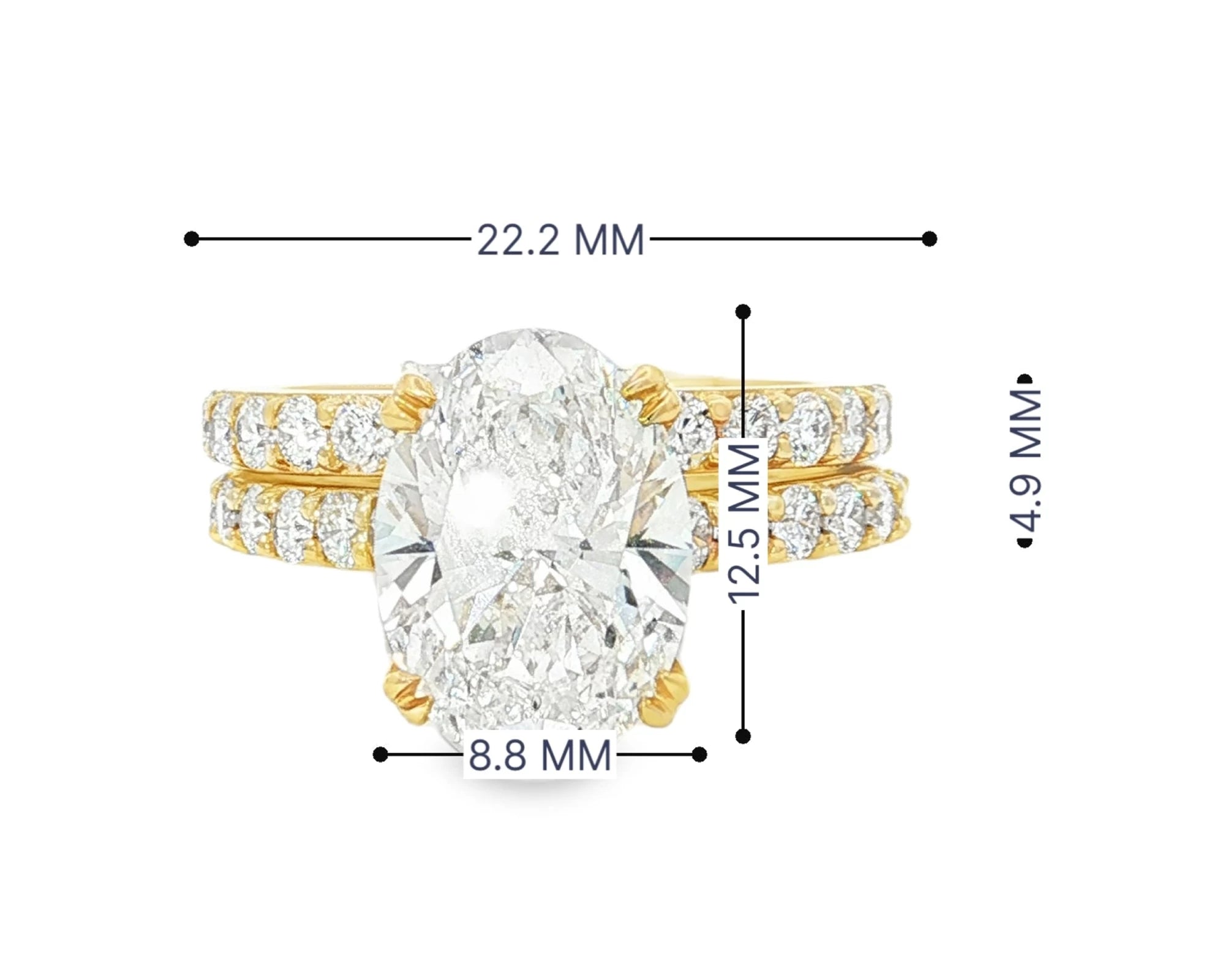 14K Oval Cut Pavé Diamond Engagement Ring Set 5.30 CT – lifestyle 3072
