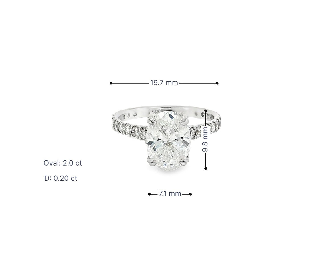14k Oval Cut Petite Micropavé Engagement Ring 2.20 CT - AVI THE JEWELER