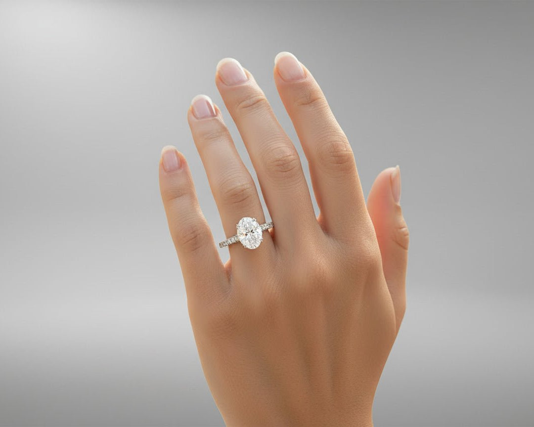 14k Oval Cut Petite Micropavé Engagement Ring 2.20 CT - AVI THE JEWELER