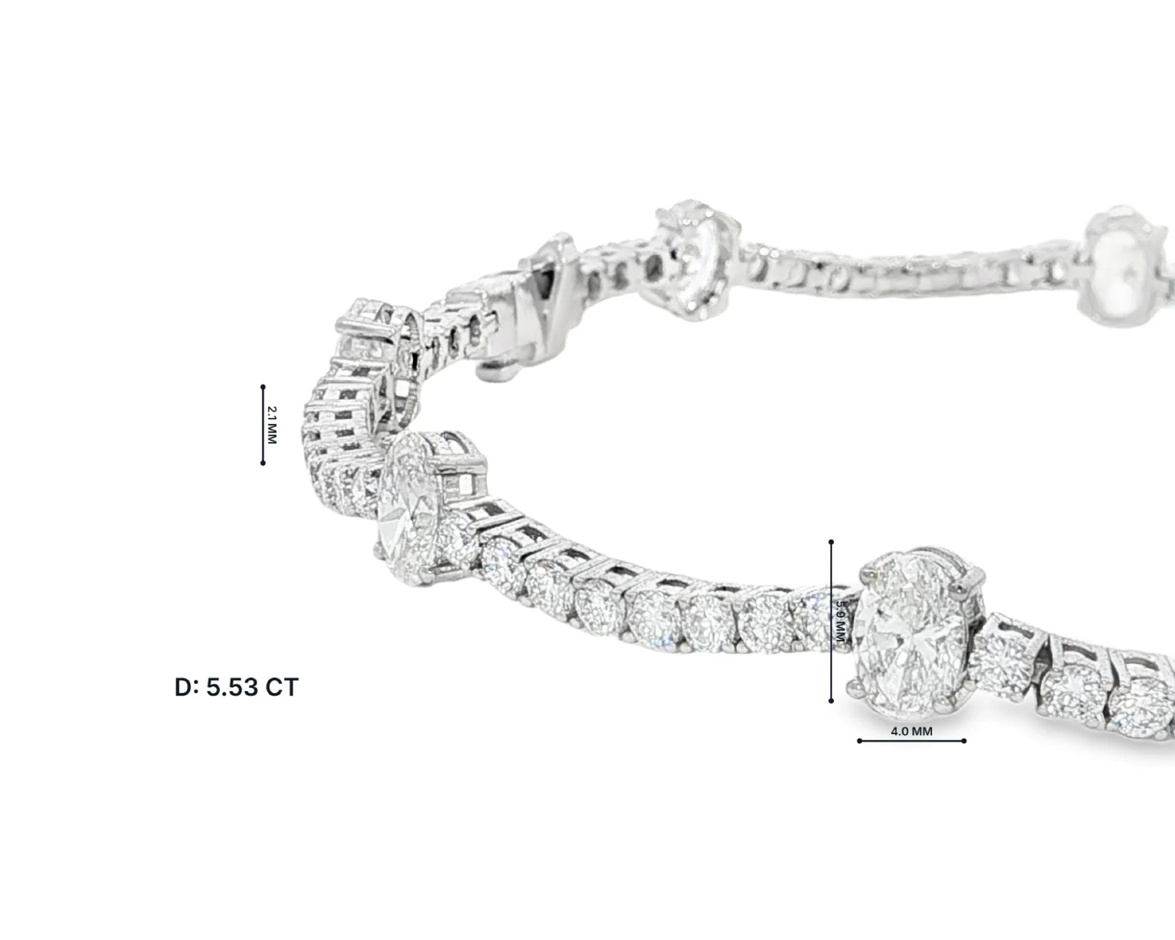 14K Oval Cut Three Stone Tennis Bracelet 5.53ct – front view