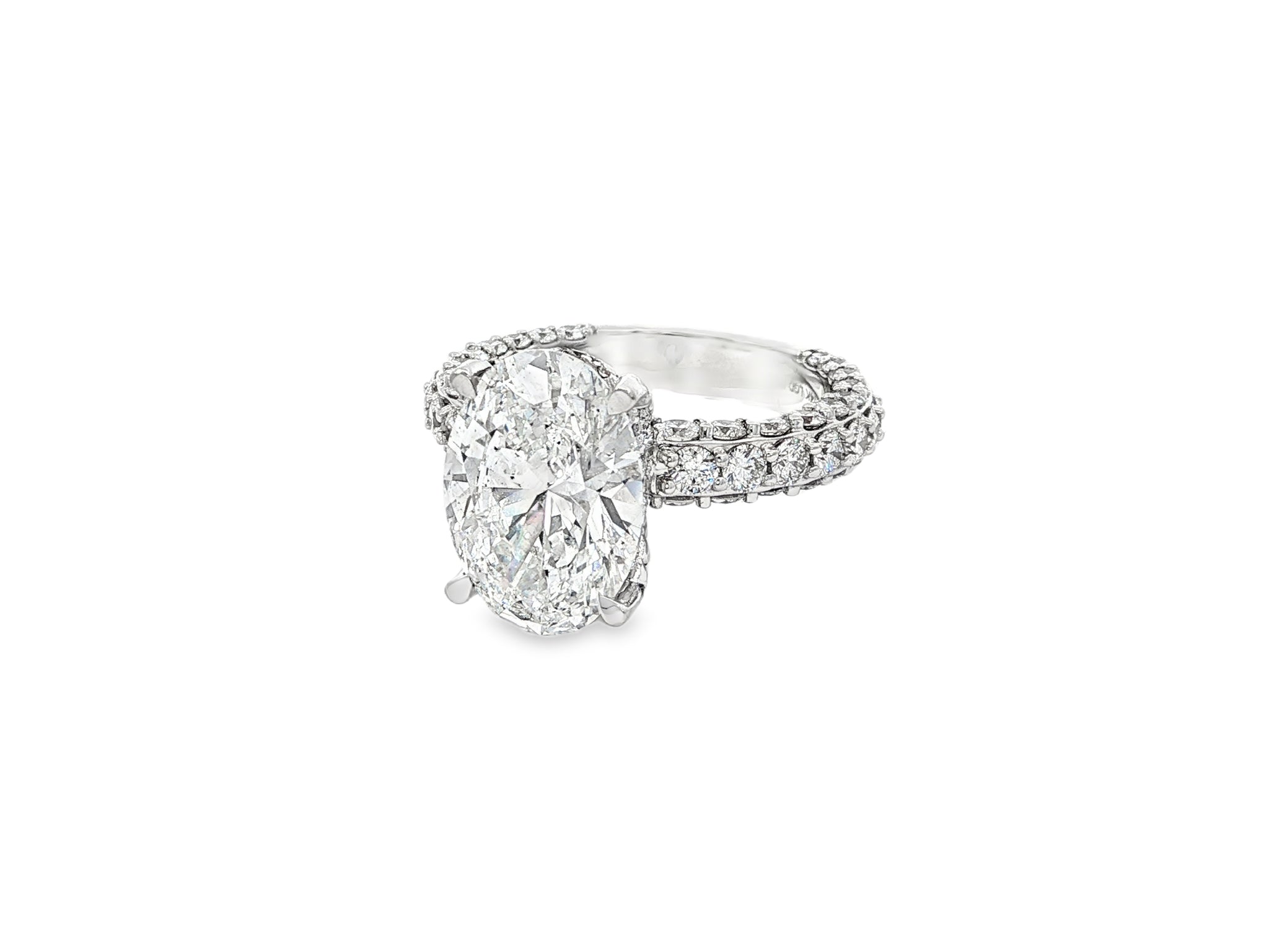 14k Oval Cut Triple - Row Pavé Engagement Ring 6.10 CT - AVI THE JEWELER