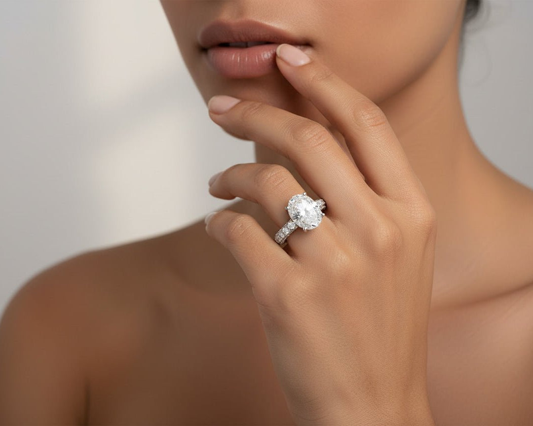 14k Oval Cut Triple - Row Pavé Engagement Ring 6.10 CT - AVI THE JEWELER