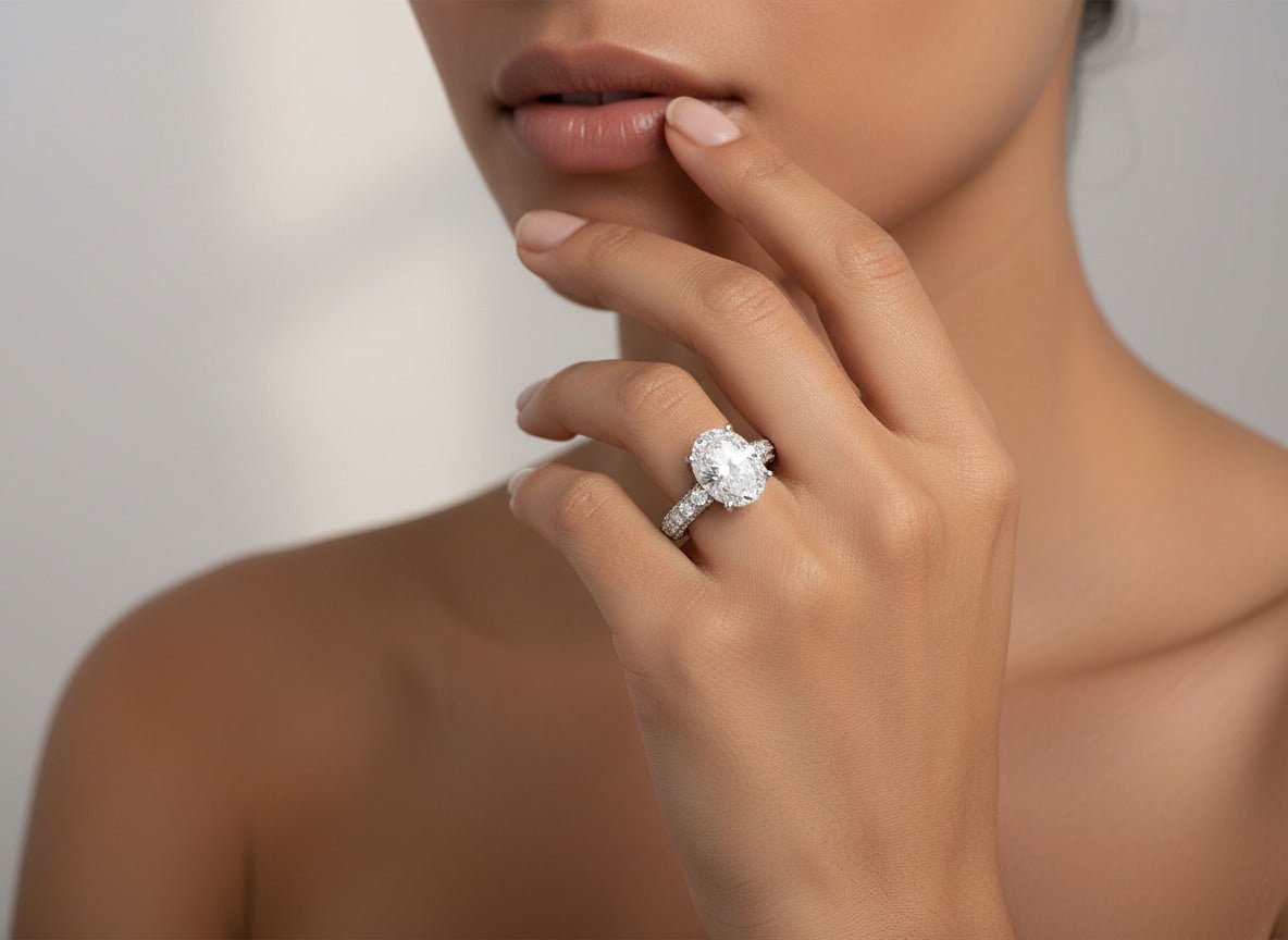 14k Oval Cut Triple - Row Pavé Engagement Ring 6.10 CT - AVI THE JEWELER