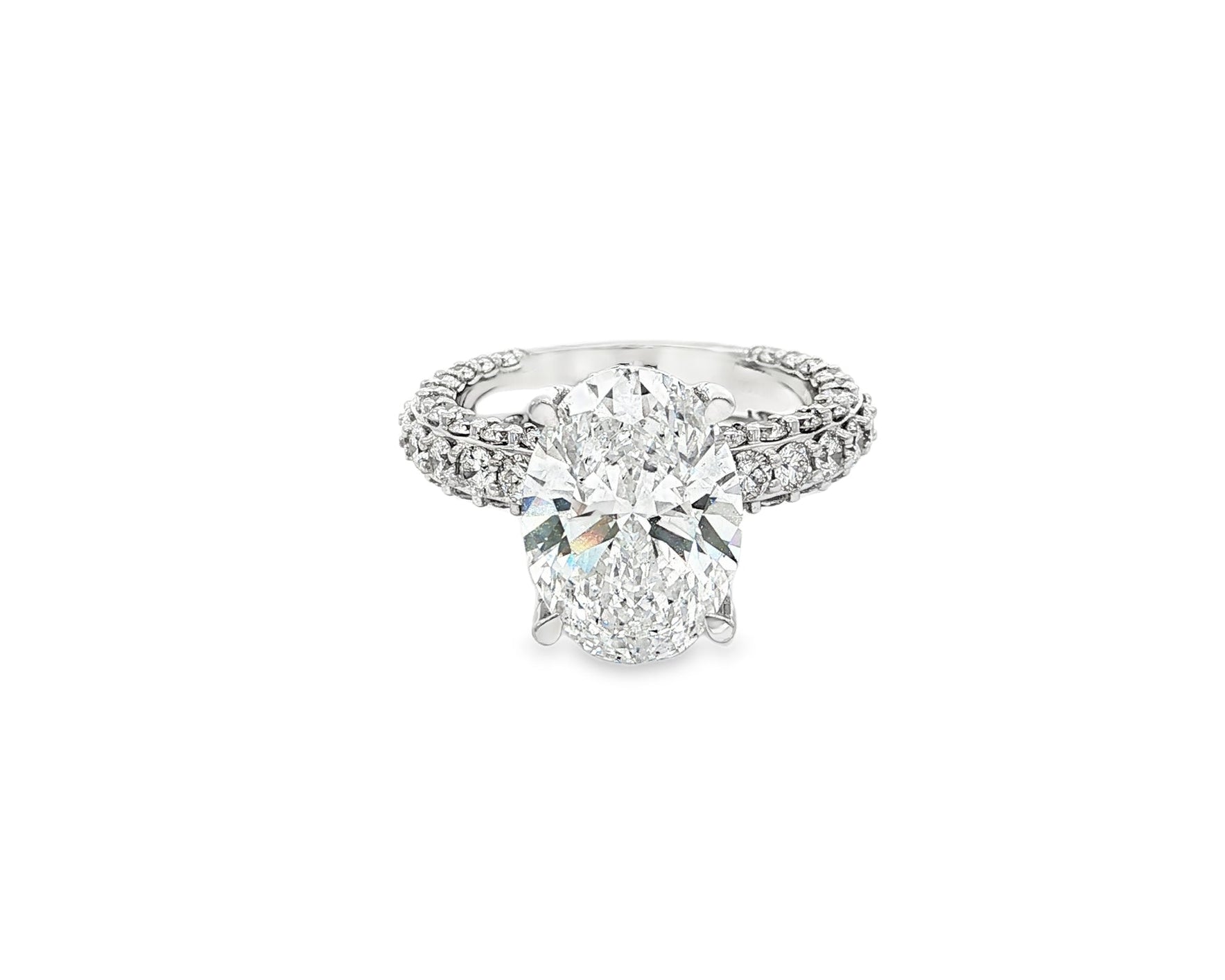 14k Oval Cut Triple - Row Pavé Engagement Ring 6.10 CT - AVI THE JEWELER