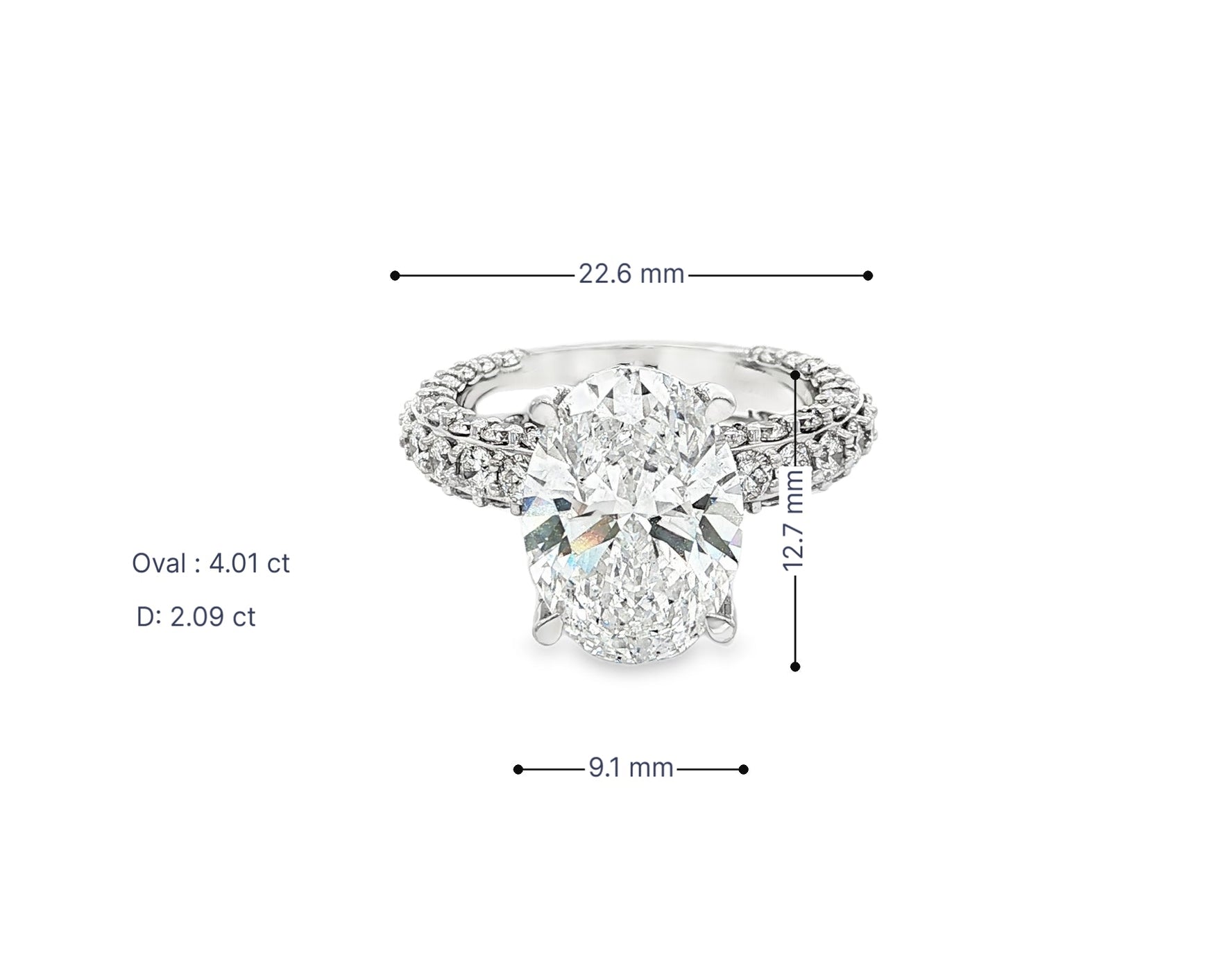 14k Oval Cut Triple - Row Pavé Engagement Ring 6.10 CT - AVI THE JEWELER