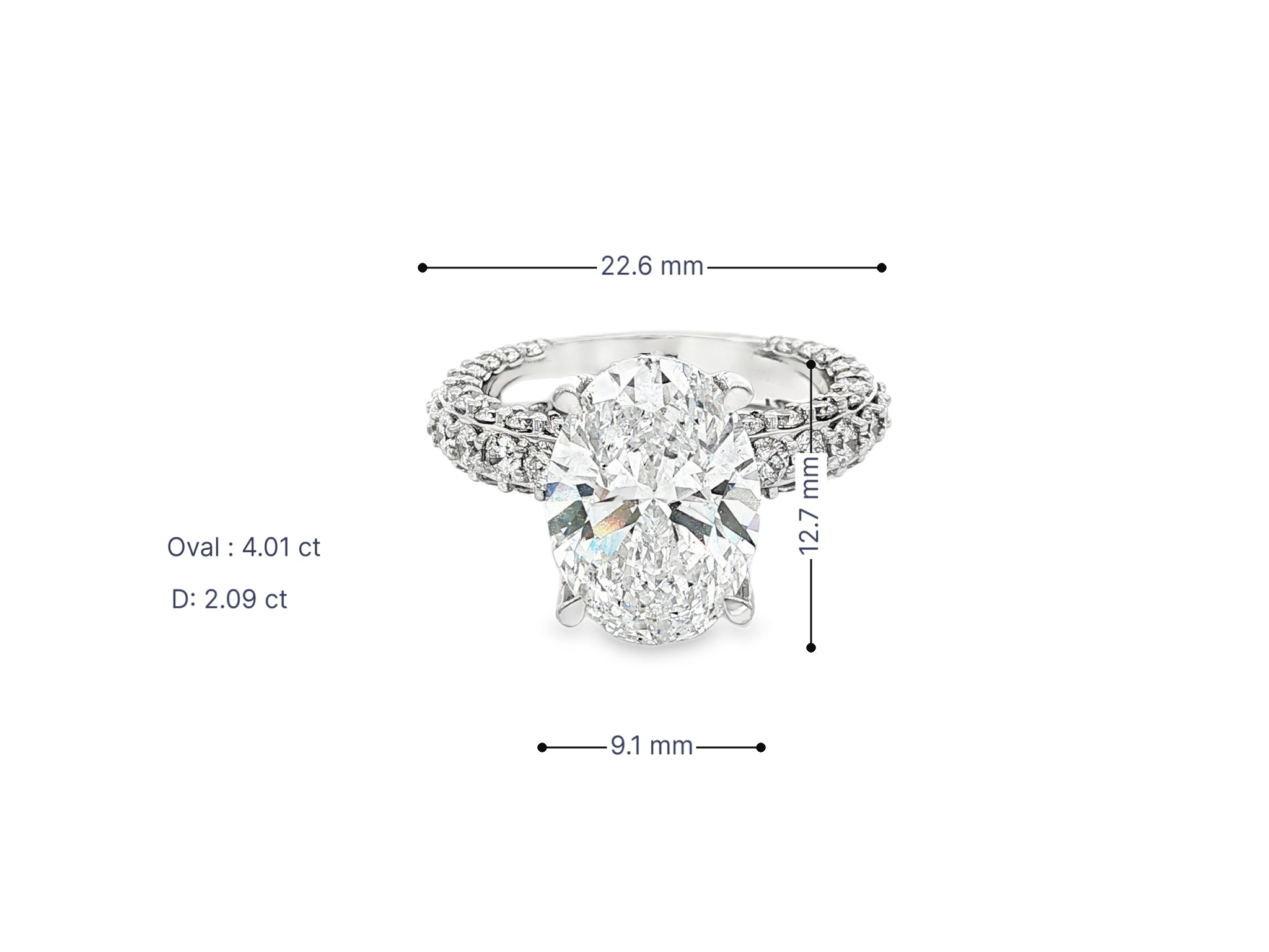 14k Oval Cut Triple - Row Pavé Engagement Ring 6.10 CT - AVI THE JEWELER