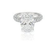 14k Oval Cut Triple-Row Pavé Engagement Ring 6.10 CT