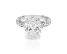 14k Oval Cut Triple-Row Pavé Engagement Ring 6.10 CT
