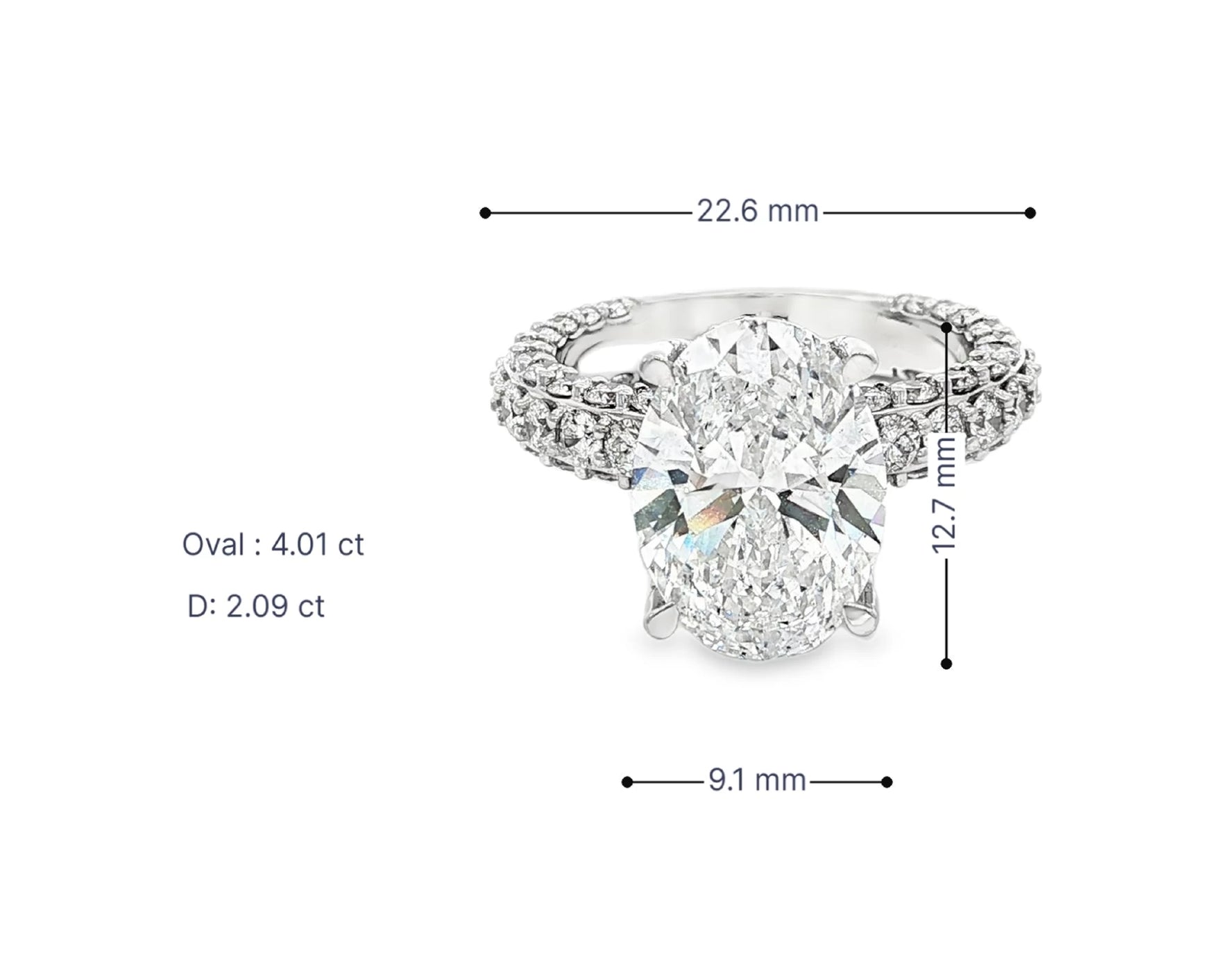 14k Oval Cut Triple-Row Pavé Engagement Ring 6.10 CT – lifestyle 3085