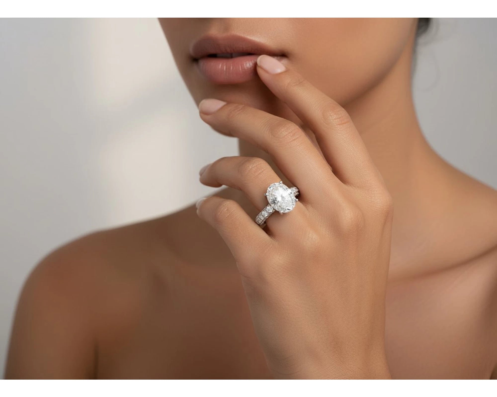 14k Oval Cut Triple-Row Pavé Engagement Ring 6.10 CT – view 2
