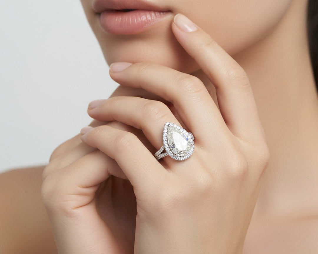 14k Pear Cut Halo Double - Row Micropavé Engagement Ring 8.60 CT - AVI THE JEWELER