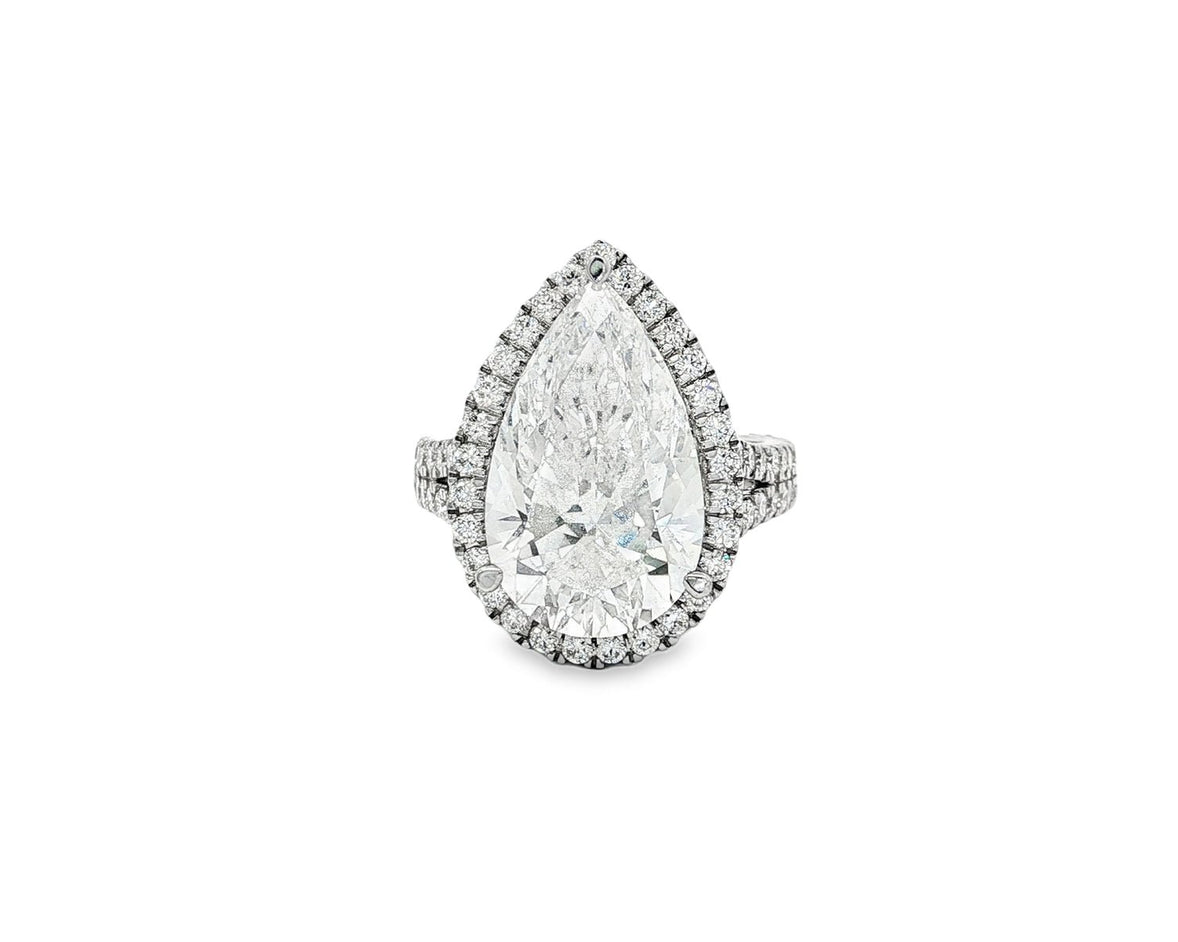 14k Pear Cut Halo Double - Row Micropavé Engagement Ring 8.60 CT - AVI THE JEWELER