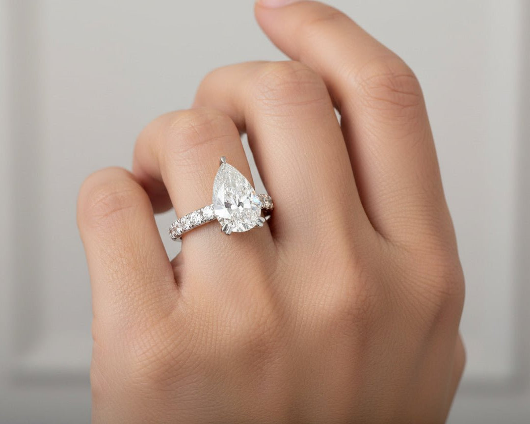 14k Pear Cut Micropavé Engagement Ring 3.73 CT - AVI THE JEWELER