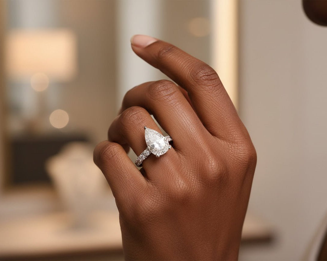 14k Pear Cut Micropavé Engagement Ring 5.02 CT - AVI THE JEWELER